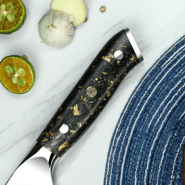 Damascus knife set with carbon fiber & resin handle