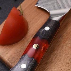 Damascus Chef's Knife Set Red Wood & Resin Handle
