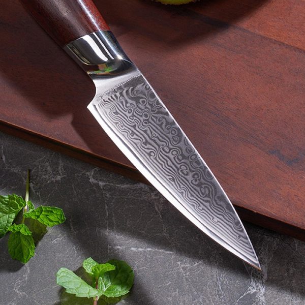 Utility Kitchen Knife Damascus Blade with Wood Handle