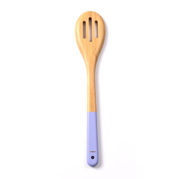 Bamboo Slotted Cooking Spoon with Colored Handle