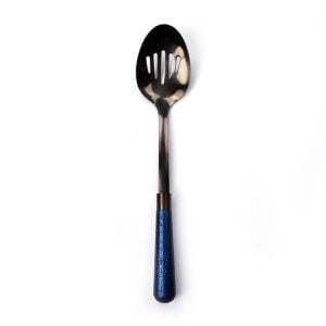 Stainless Steel Slotted Cooking Spoon Blue Titanium with Hammered Hollow Handle