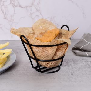 Cone Metal Serving Basket for Chips in Black with Handles