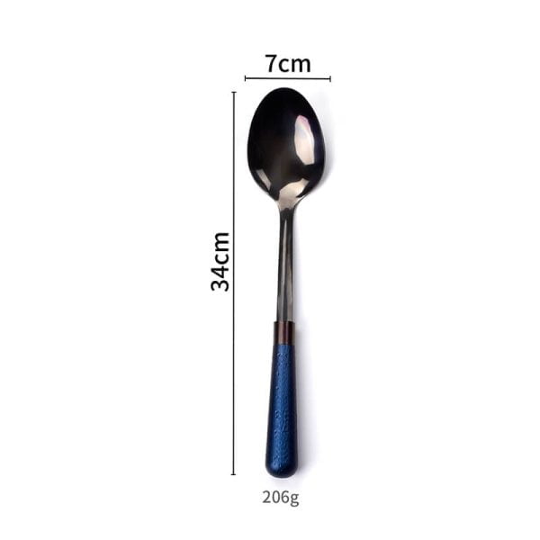 Metal Solid Cooking Spoon in Blue Titanium with Hammered Hollow Handle