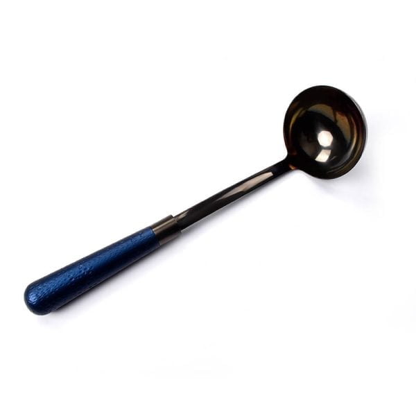 Metal Soup Ladle in Blue Titanium with Hollow Hammered Handle