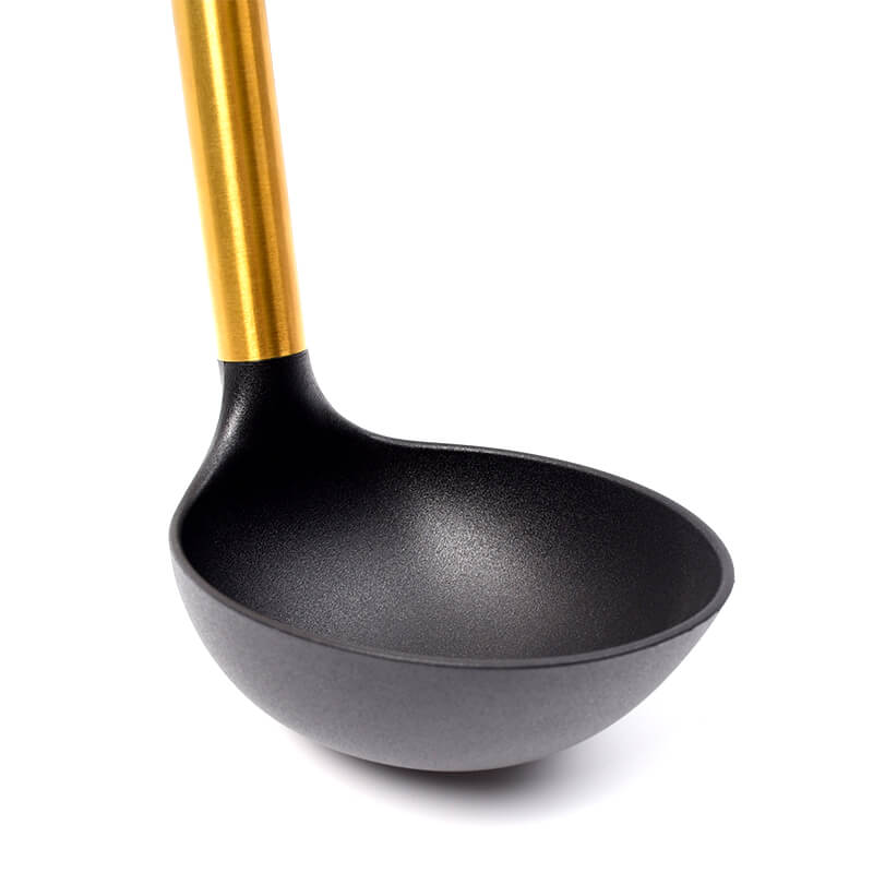 Nylon Soup Serving Spoons with Gold Black Handle