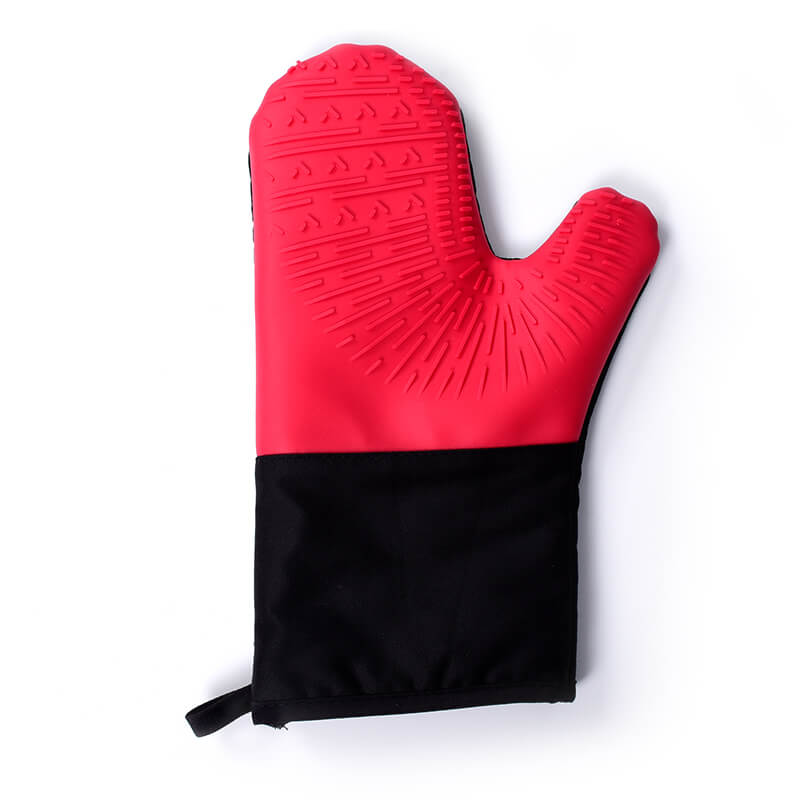 Red Oven Mitts Cotton Lining Heat Resistant For Baking
