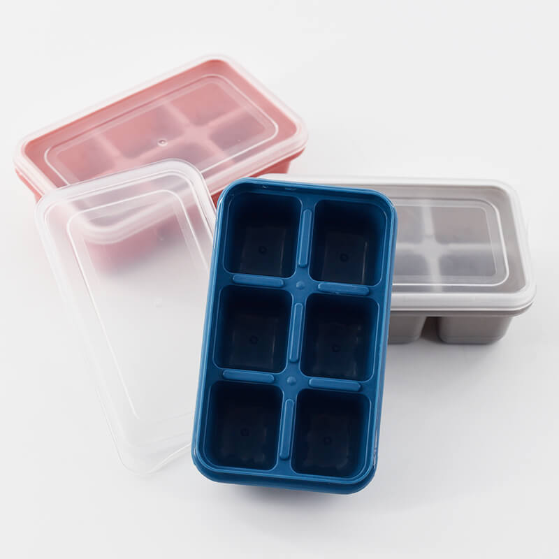 Silicone Cocktail Ice Cube Tray with PP Lid 6in1