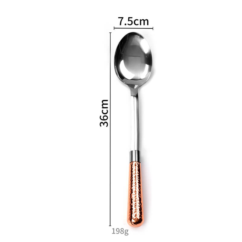 Stainless Steel Serving Spoons with Pink Gold Hammered Hollow Handle