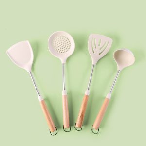 Stainless Steel and wooden Handle Silicone Kitchen Utensils Set